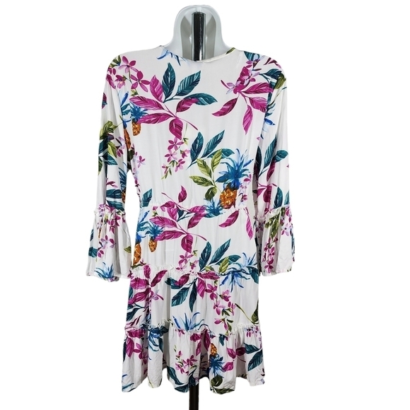 BLUE ISLAND BEACH FLORAL PLUNGING NECKLINE MINI DRESS - Picture 2 of 9